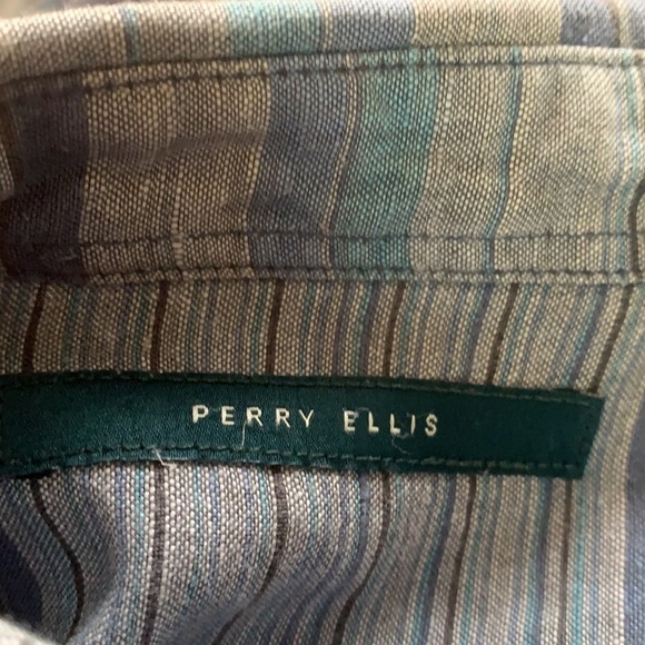 Perry Ellis blue striped short sleeve men’s shirt size L - Picture 6 of 11